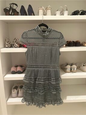Faded Turquoise Geometric Ruffle Hem Dress